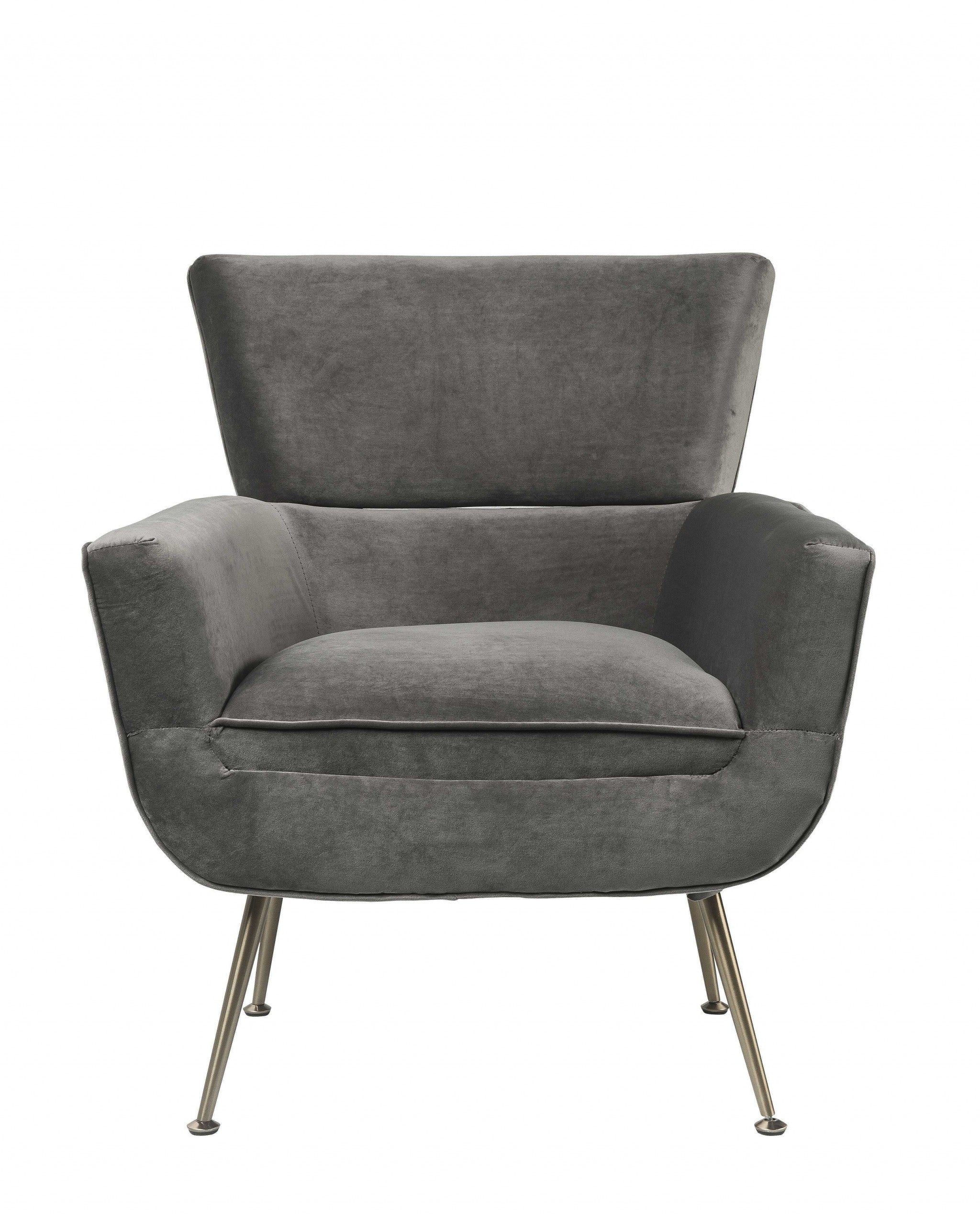 Gray Velvet Upholstery Metal Leg Accent Chair By Homeroots - Image 2