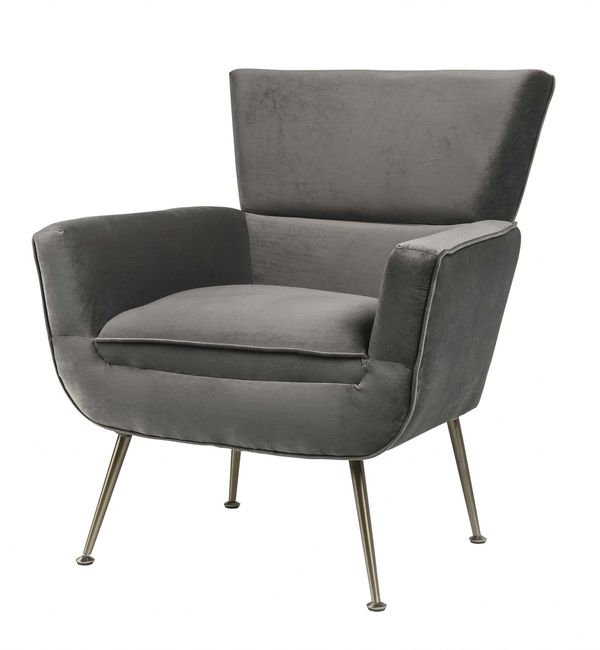 Gray Velvet Upholstery Metal Leg Accent Chair By Homeroots - Image 4