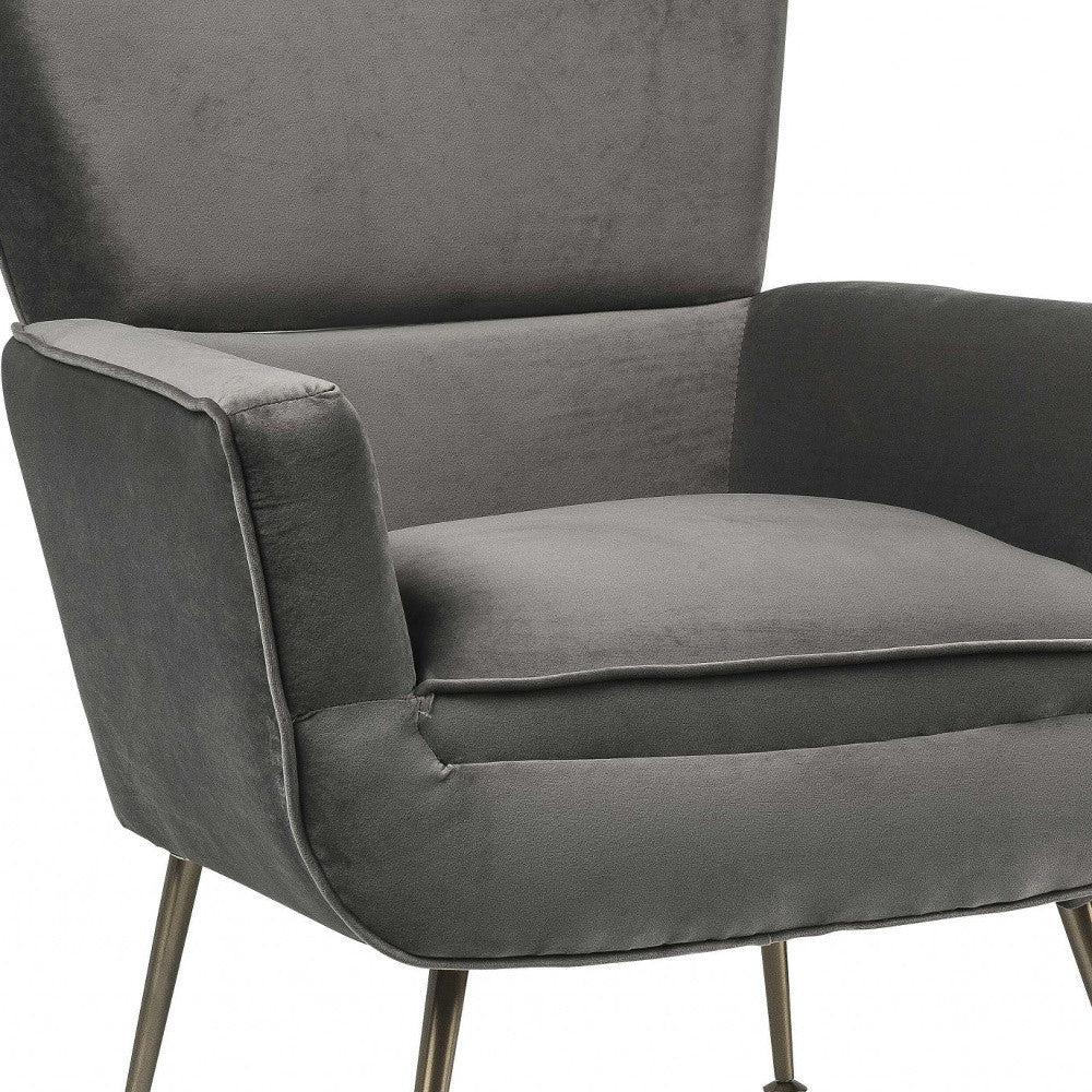 Gray Velvet Upholstery Metal Leg Accent Chair By Homeroots - Image 6