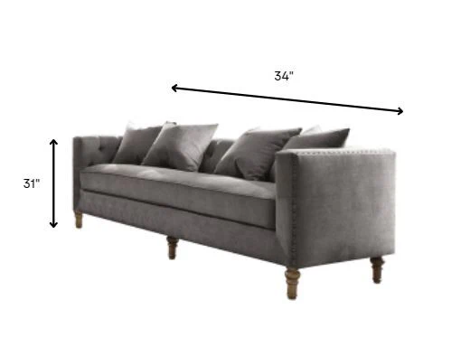 Gray Velvet Upholstery Sofa w Pillows By Homeroots - Image 4