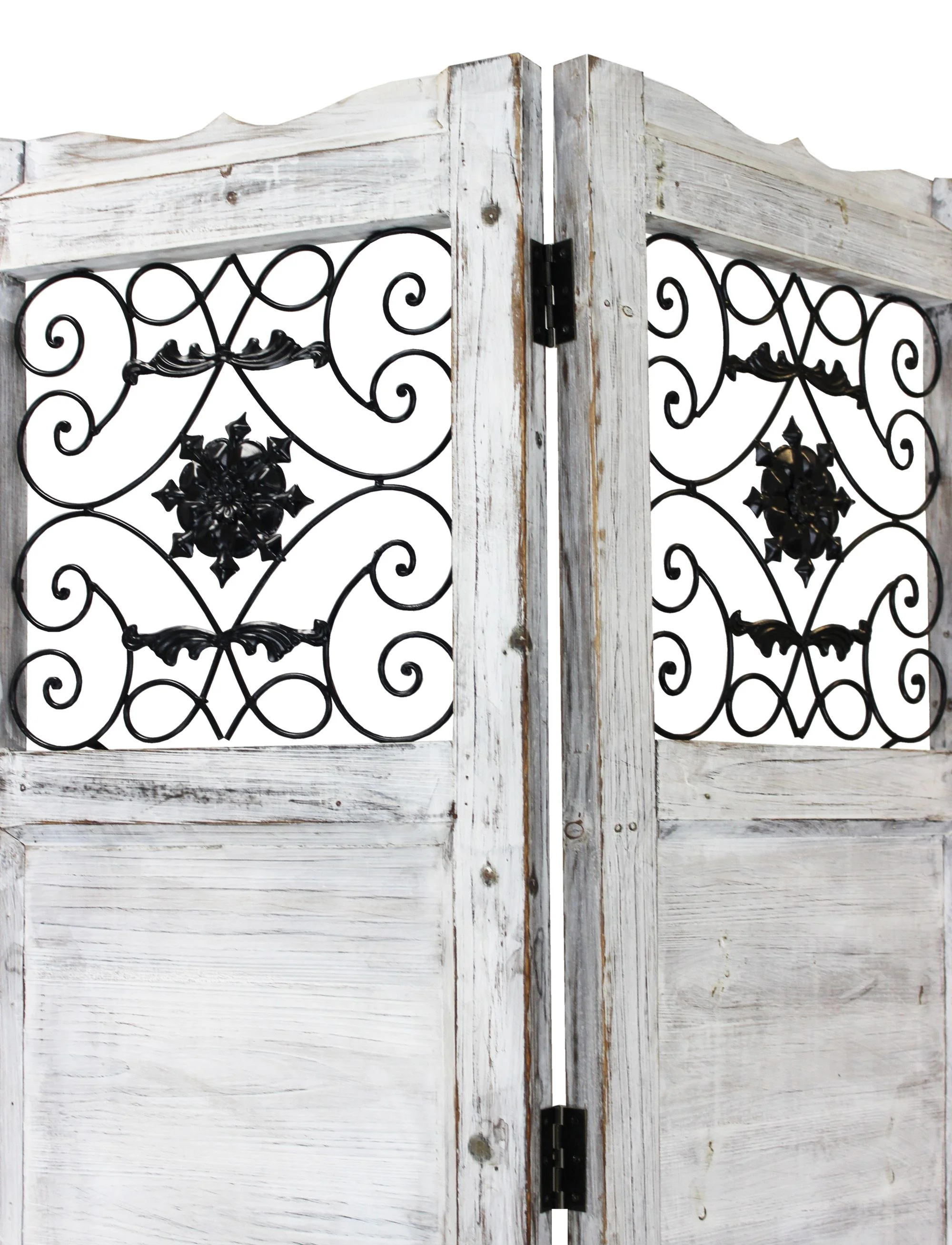Gray Wash 4 Panel with Scroll Work Room Divider Screen By Homeroots - Image 3