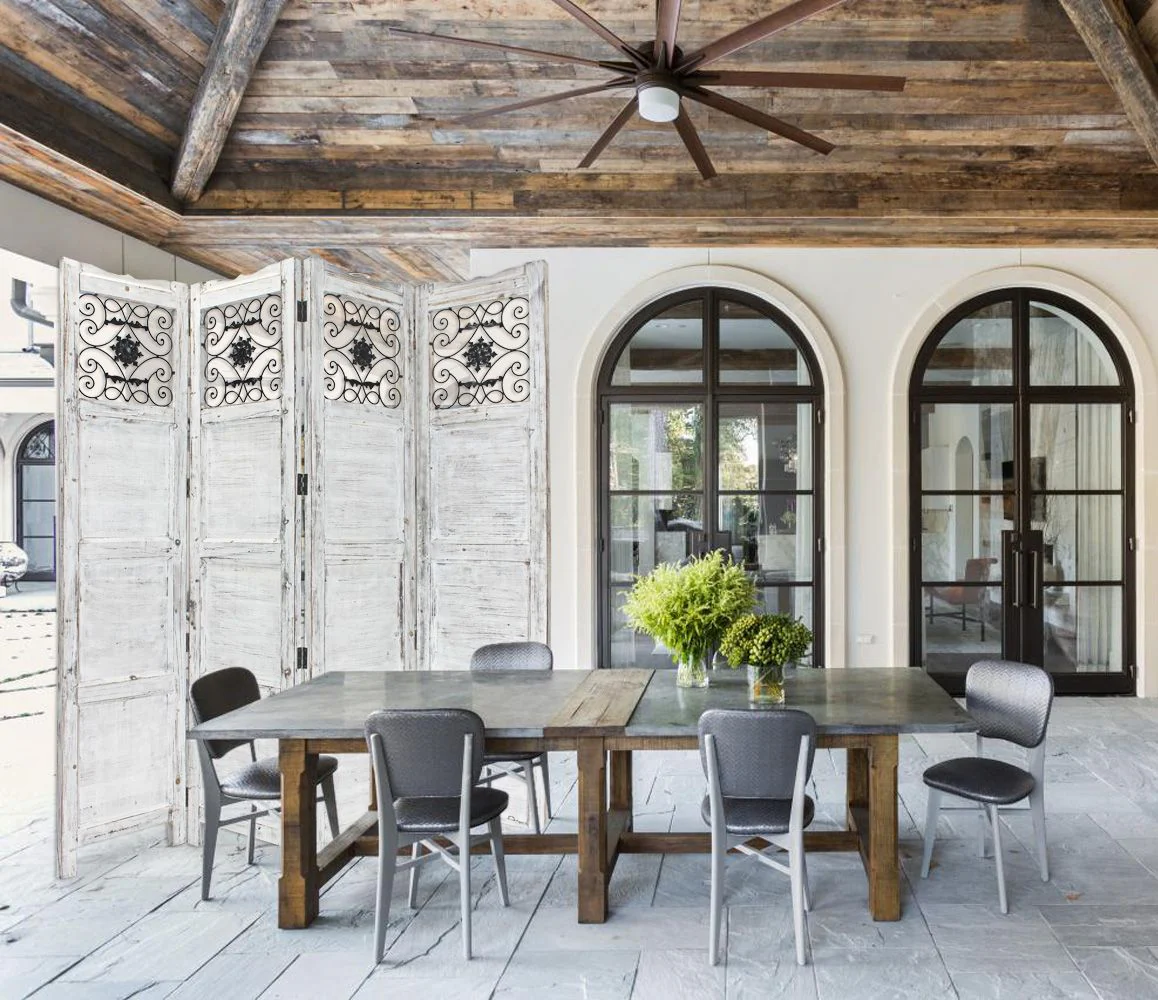 Gray Wash 4 Panel with Scroll Work Room Divider Screen By Homeroots - Image 5