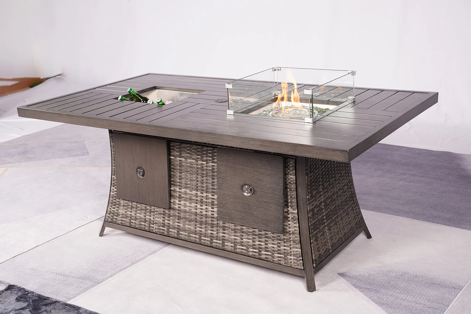 Gray Wicker Outdoor Gas Fire Pit Table with Ice Bucket By Homeroots - Image 4