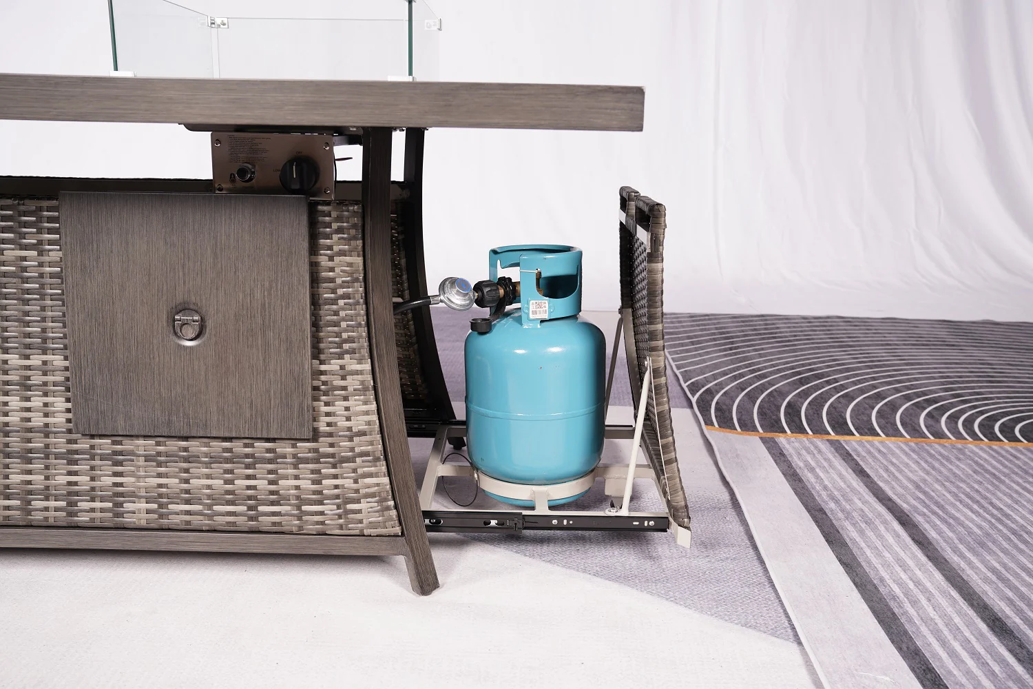Gray Wicker Outdoor Gas Fire Pit Table with Ice Bucket By Homeroots - Image 6