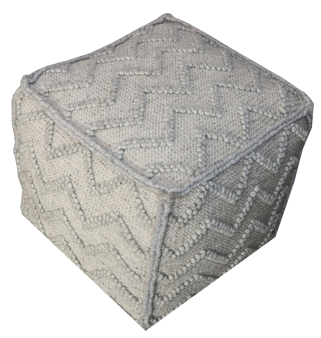 Gray Wool Cotton Blend Cube Chevron Pouf Ottoman By Homeroots - Image 2
