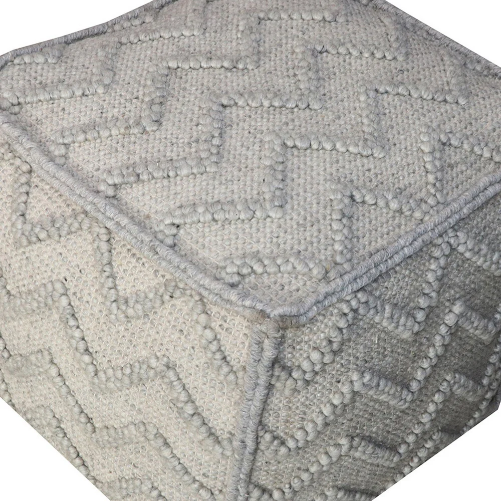 Gray Wool Cotton Blend Cube Chevron Pouf Ottoman By Homeroots - Image 3