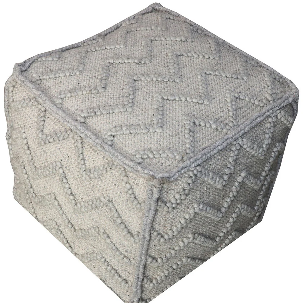 Gray Wool Cotton Blend Cube Chevron Pouf Ottoman By Homeroots - Image 4