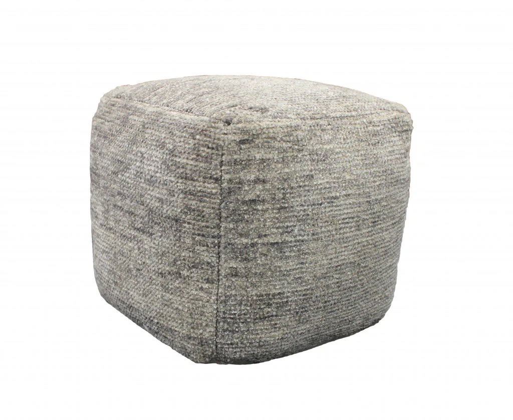 Gray Wool Cube Pouf Ottoman By Homeroots - Image 2
