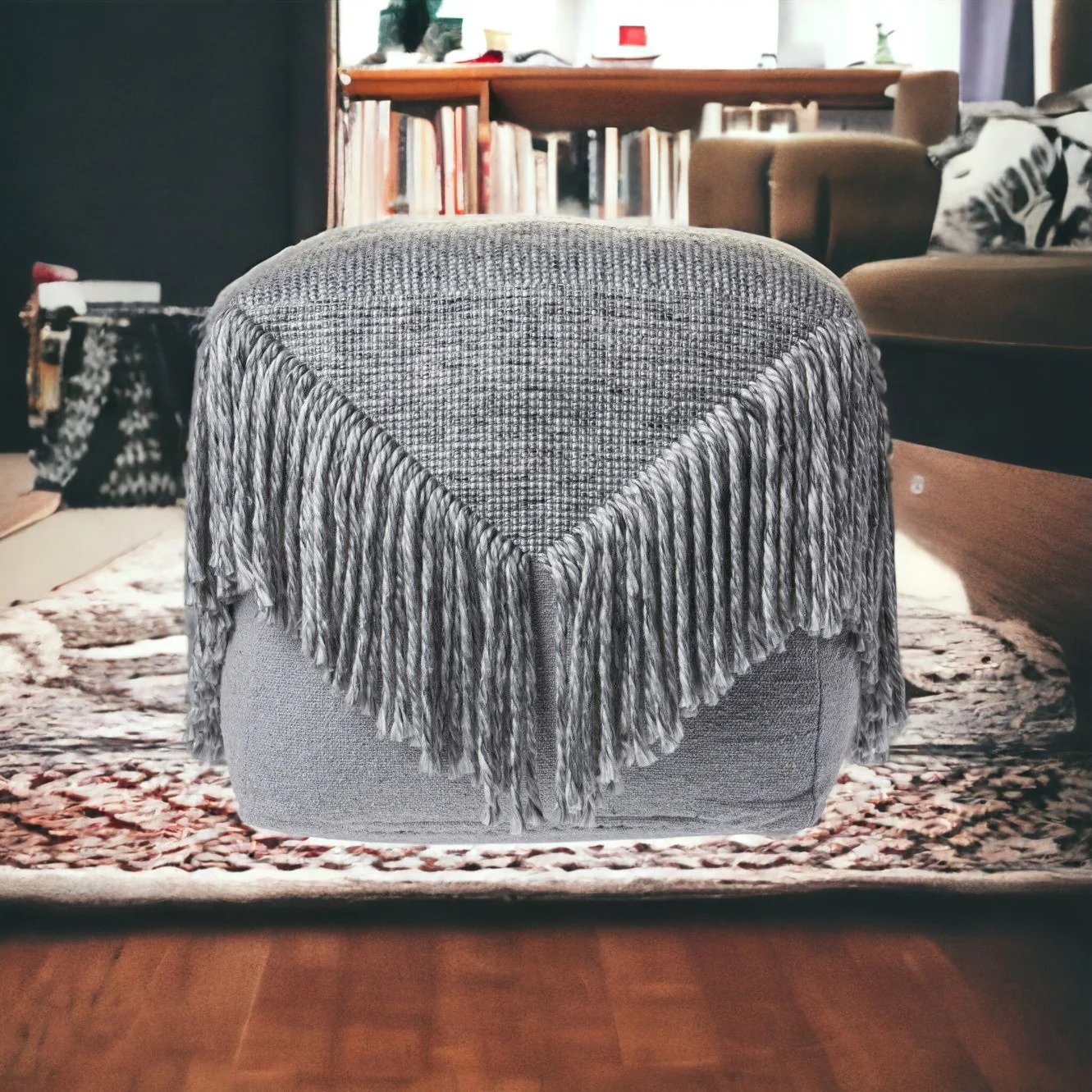 Gray Wool Ottoman By Homeroots - Image 6