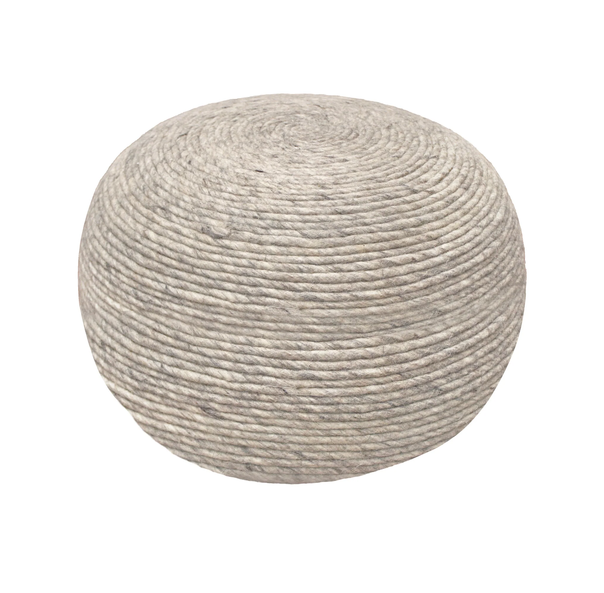 Gray Wool Round Ribbed Pouf Ottoman By Homeroots - Image 3