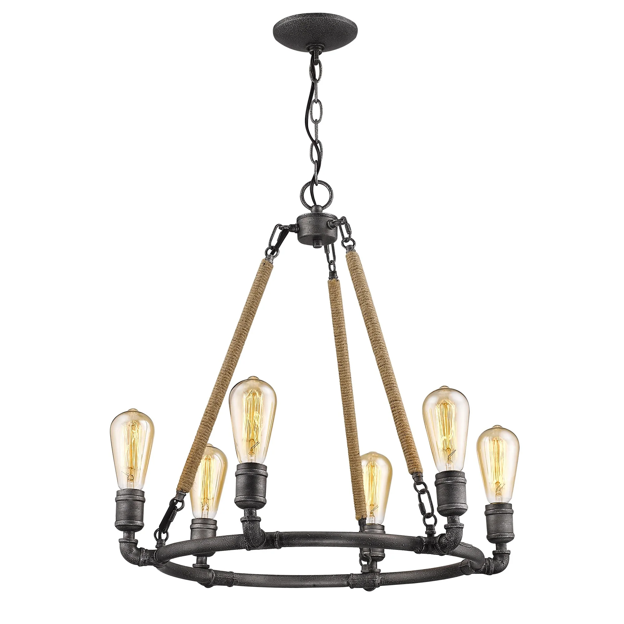Grayson 6-Light Antique Gray Chandelier With Jute Wrapped Uprights By Homeroots - Image 2