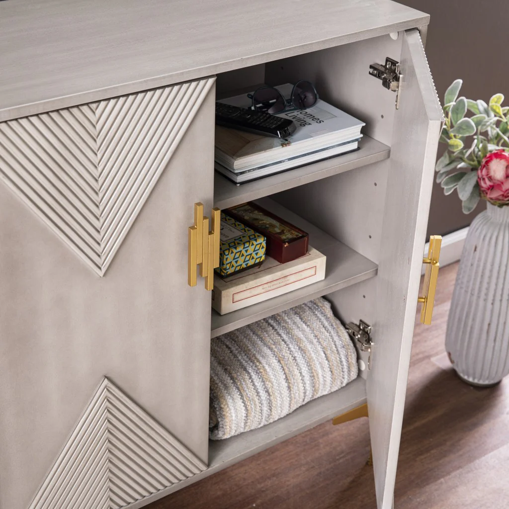 Graywash Textured Geo Contemporary Accent Cabinet By Homeroots - Image 2