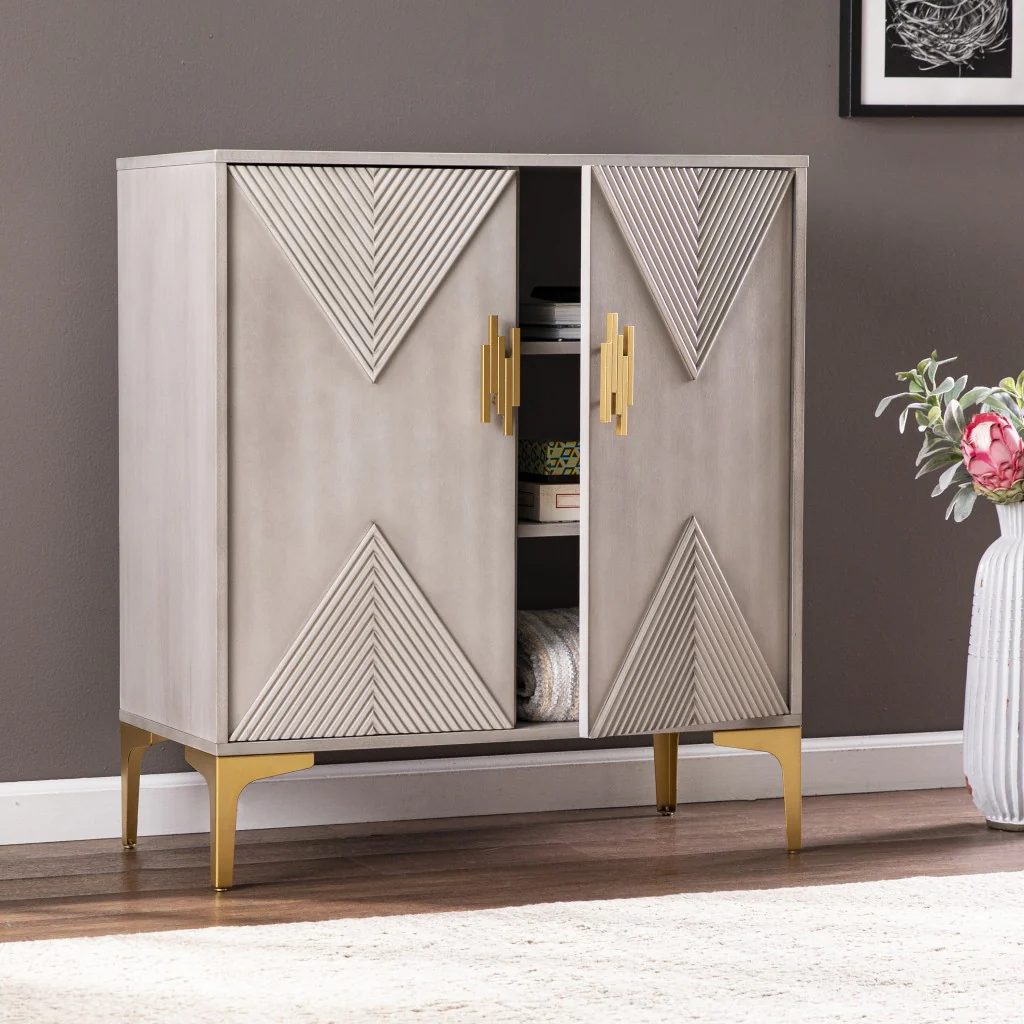 Graywash Textured Geo Contemporary Accent Cabinet By Homeroots - Image 3