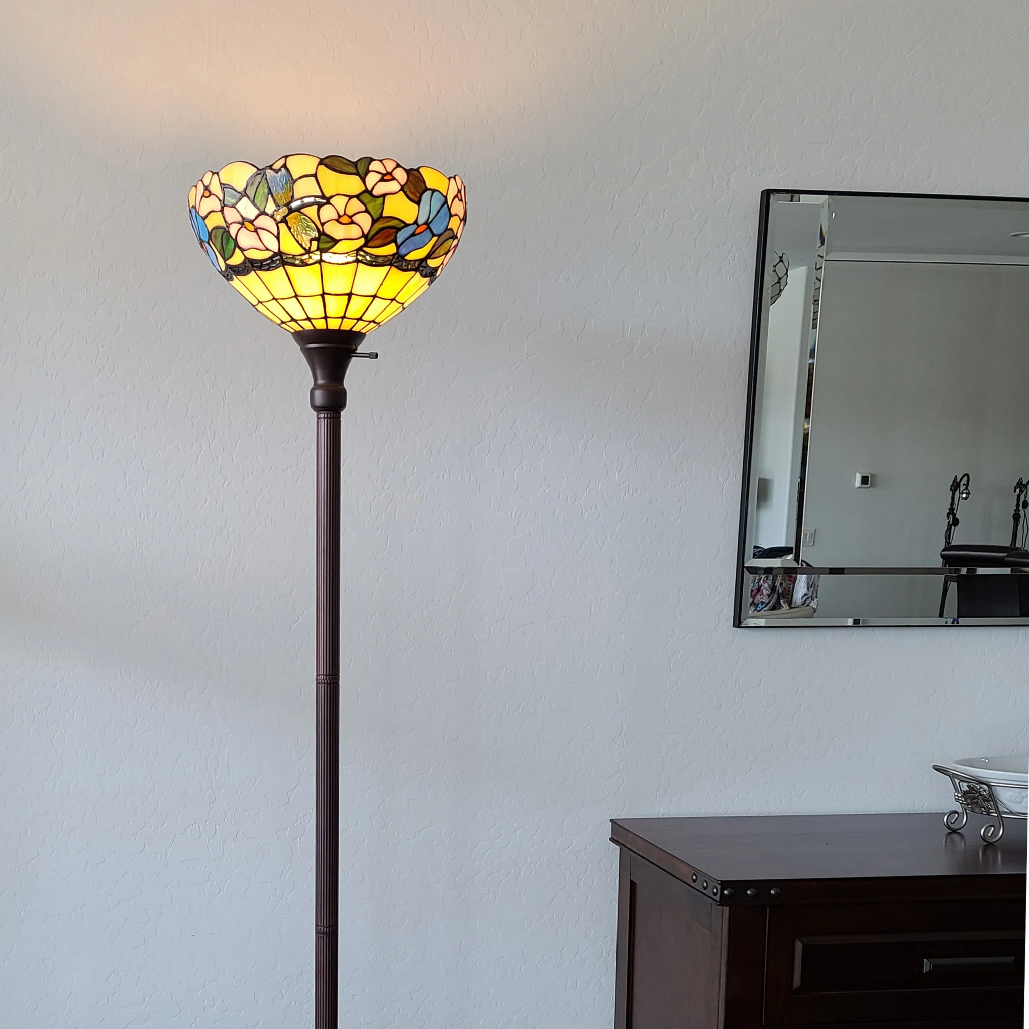Green And Black Floor Lamp With Green Glass Bowl Shade By Homeroots - Image 3