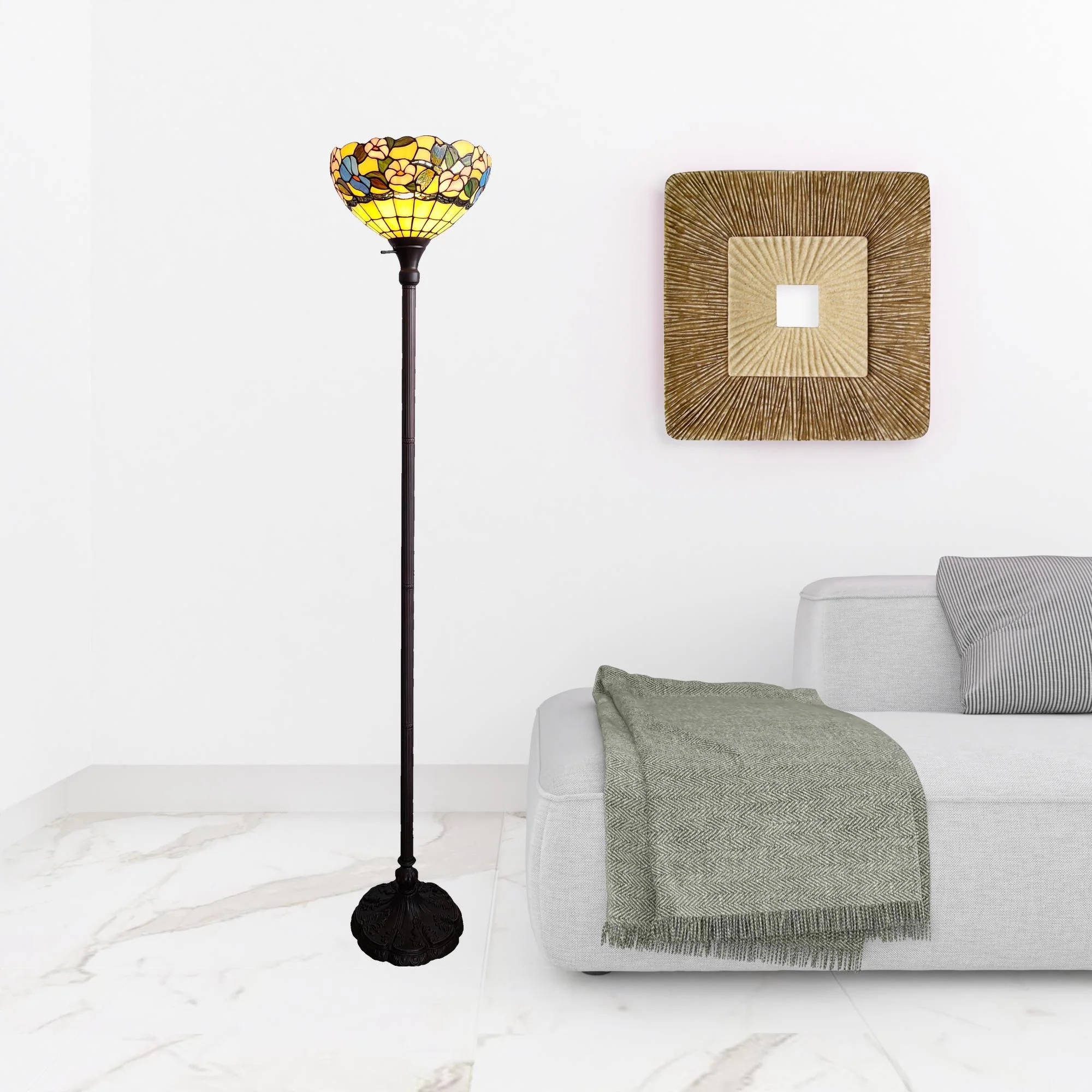 Green And Black Floor Lamp With Green Glass Bowl Shade By Homeroots - Image 5