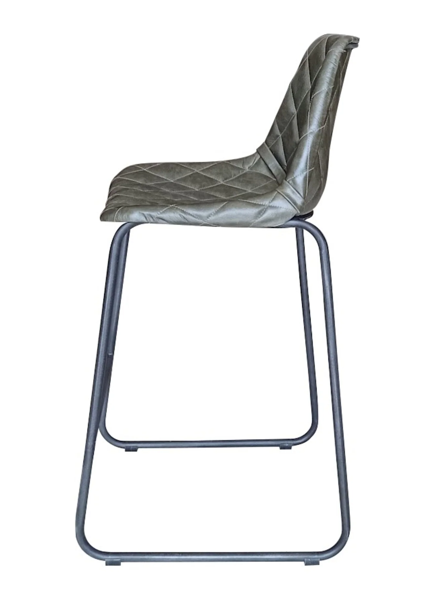 Green and Black Leather and Iron Counter Height Bar Chair By Homeroots - Image 2