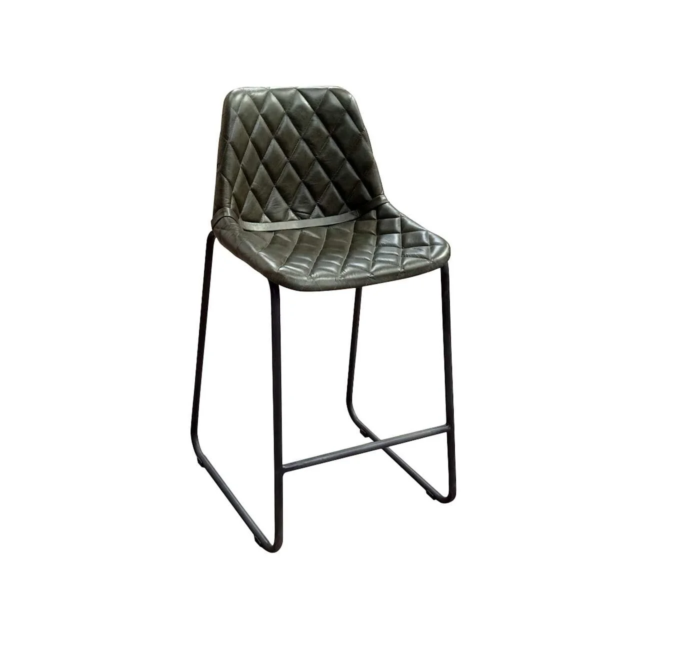 Green and Black Leather and Iron Counter Height Bar Chair By Homeroots - Image 4