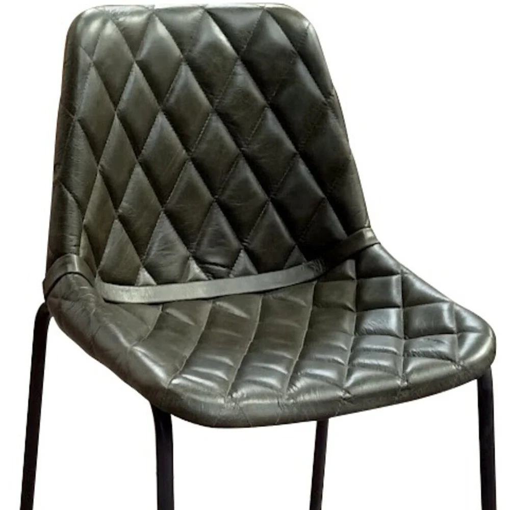 Green and Black Leather and Iron Counter Height Bar Chair By Homeroots - Image 5
