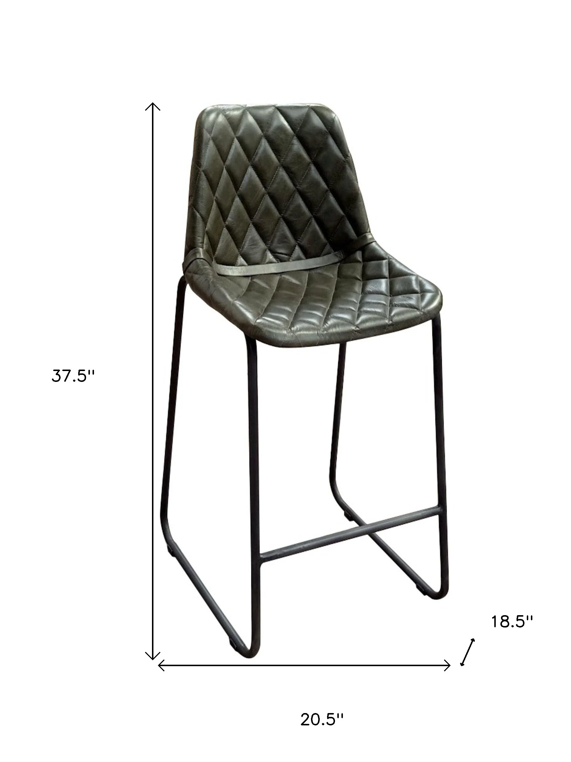 Green and Black Leather and Iron Counter Height Bar Chair By Homeroots - Image 6