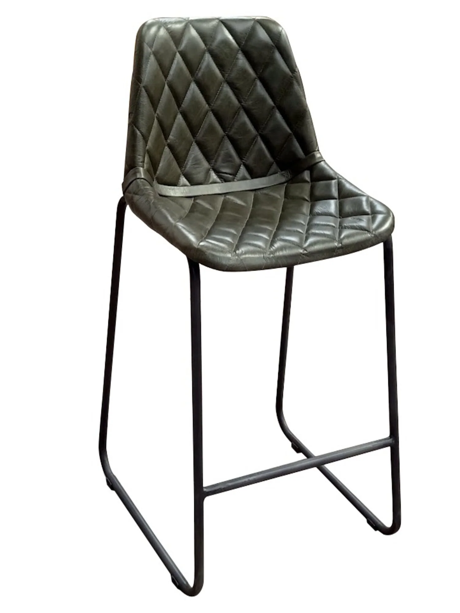 Green and Black Leather and Iron Counter Height Bar Chair By Homeroots - Image 7