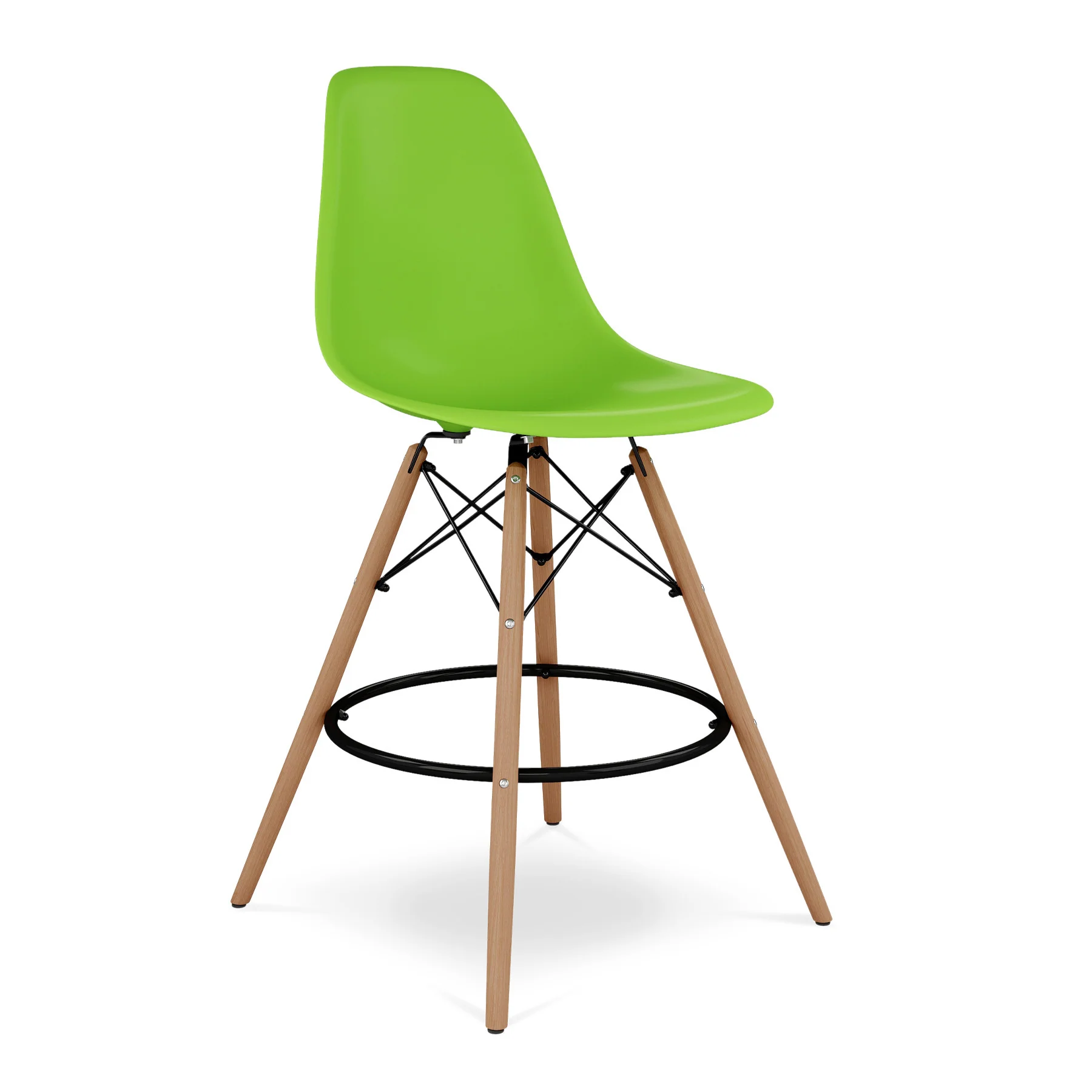 Green And Brown Heavy Duty Plastic And Solid Wood Counter Height Bar Chair By Homeroots - Image 3