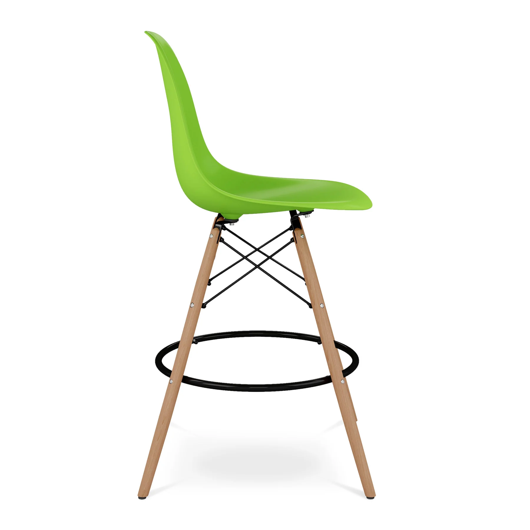 Green And Brown Heavy Duty Plastic And Solid Wood Counter Height Bar Chair By Homeroots - Image 4