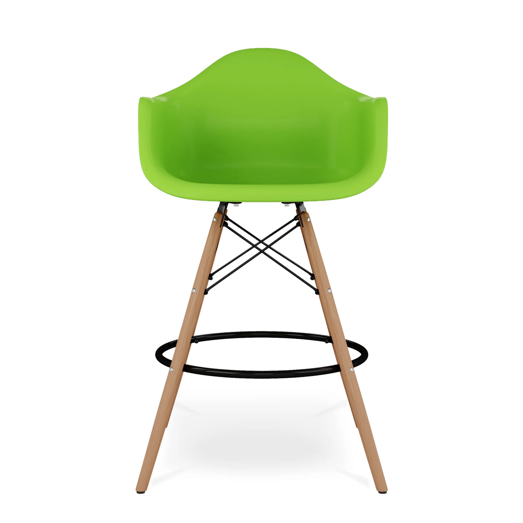 Green And Brown Heavy Duty Plastic And Solid Wood Low Back Counter Height Bar Chair By Homeroots - Image 2