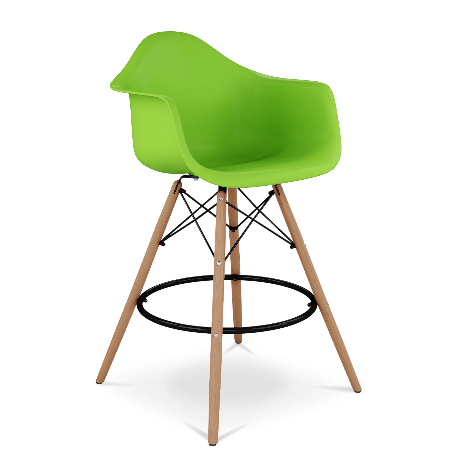 Green And Brown Heavy Duty Plastic And Solid Wood Low Back Counter Height Bar Chair By Homeroots - Image 3