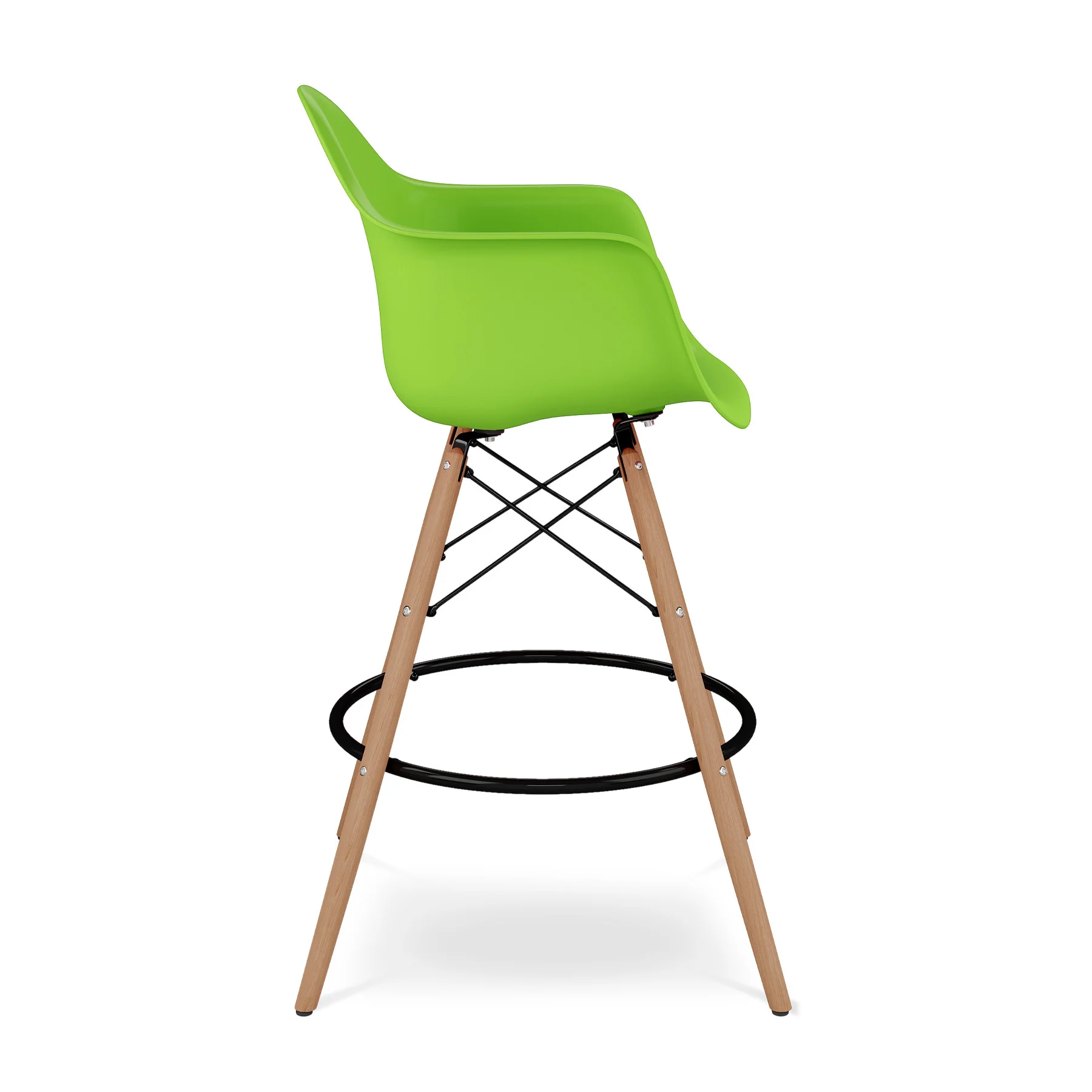 Green And Brown Heavy Duty Plastic And Solid Wood Low Back Counter Height Bar Chair By Homeroots - Image 4