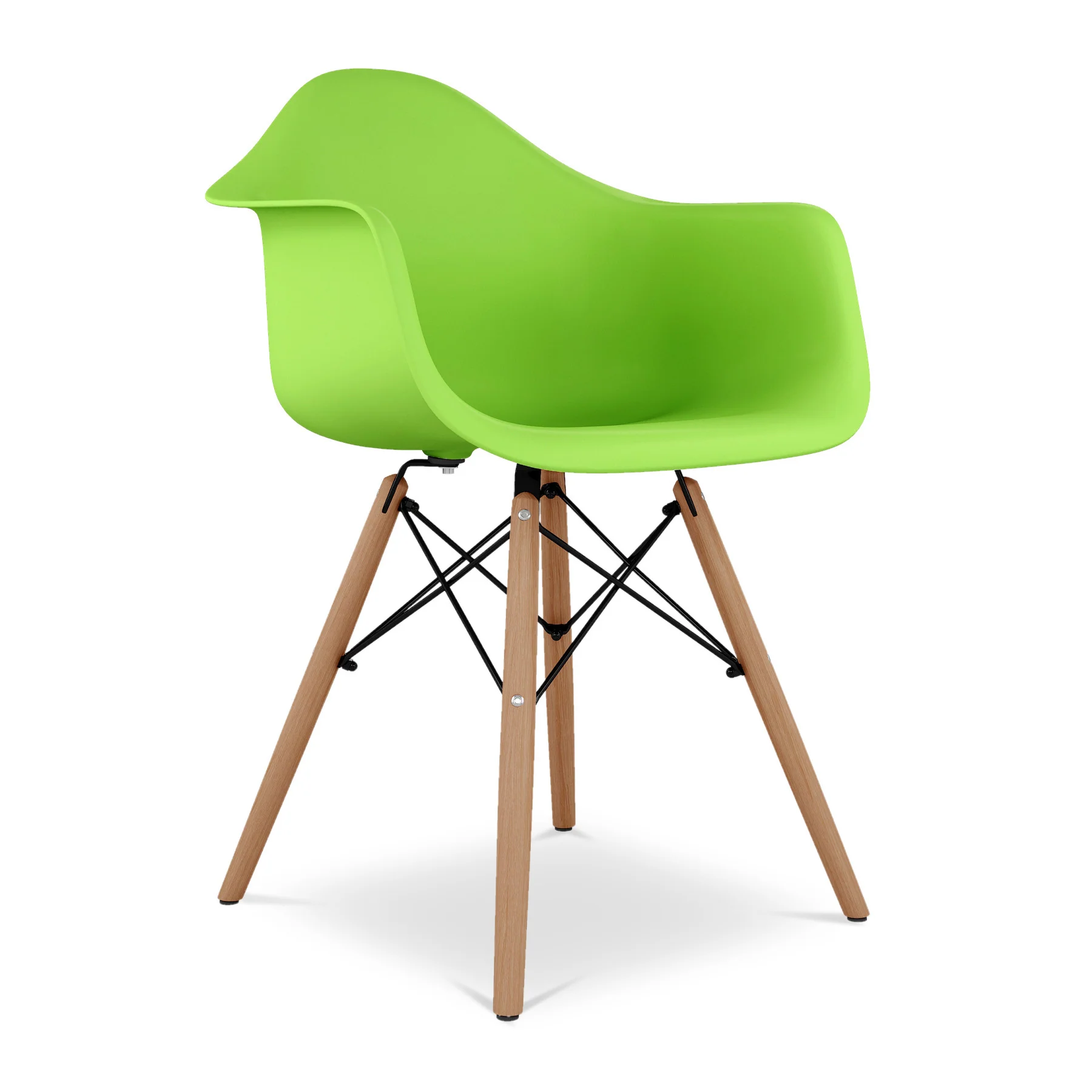 Green And Natural Heavy Duty Plastic And Solid Wood Dining Arm Chair By Homeroots - Image 2