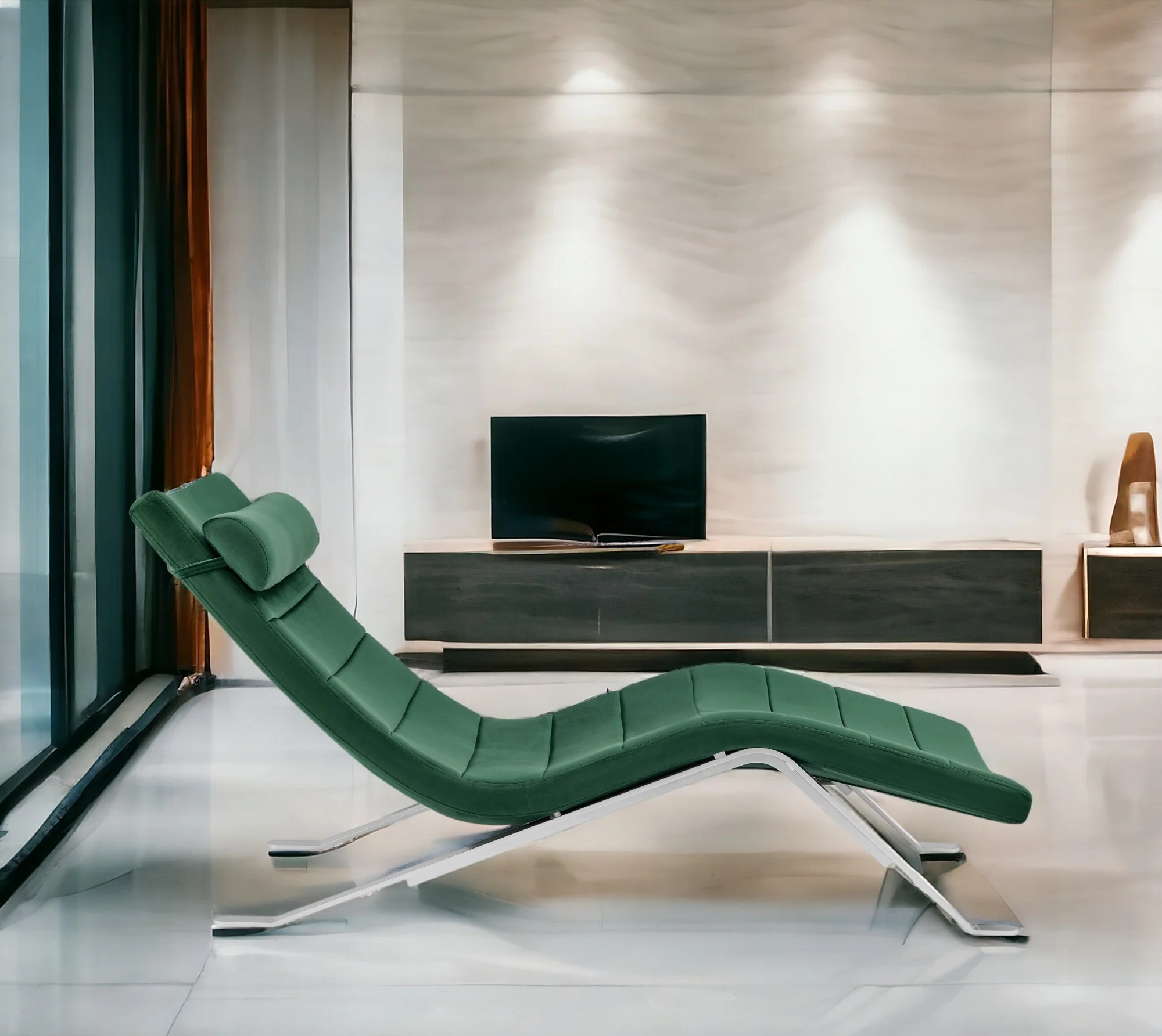 Green and Silver Velvet Lounge Chair By Homeroots - Image 7