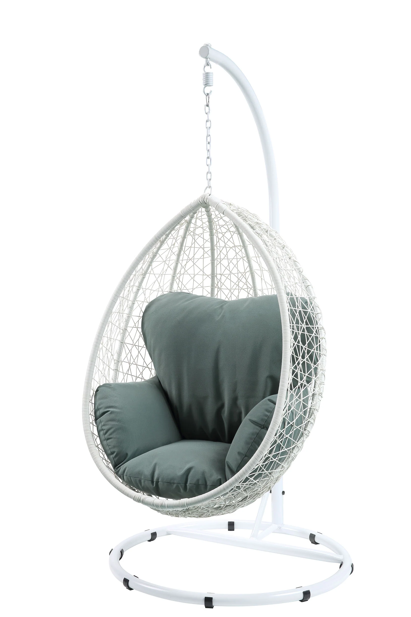Green and White Hanging Pod Wicker Patio Swing Chair By Homeroots - Image 2