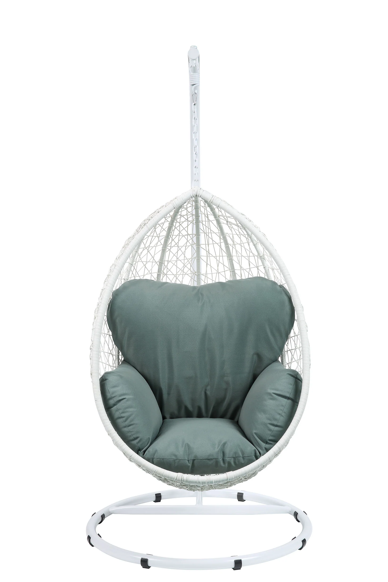 Green and White Hanging Pod Wicker Patio Swing Chair By Homeroots - Image 3