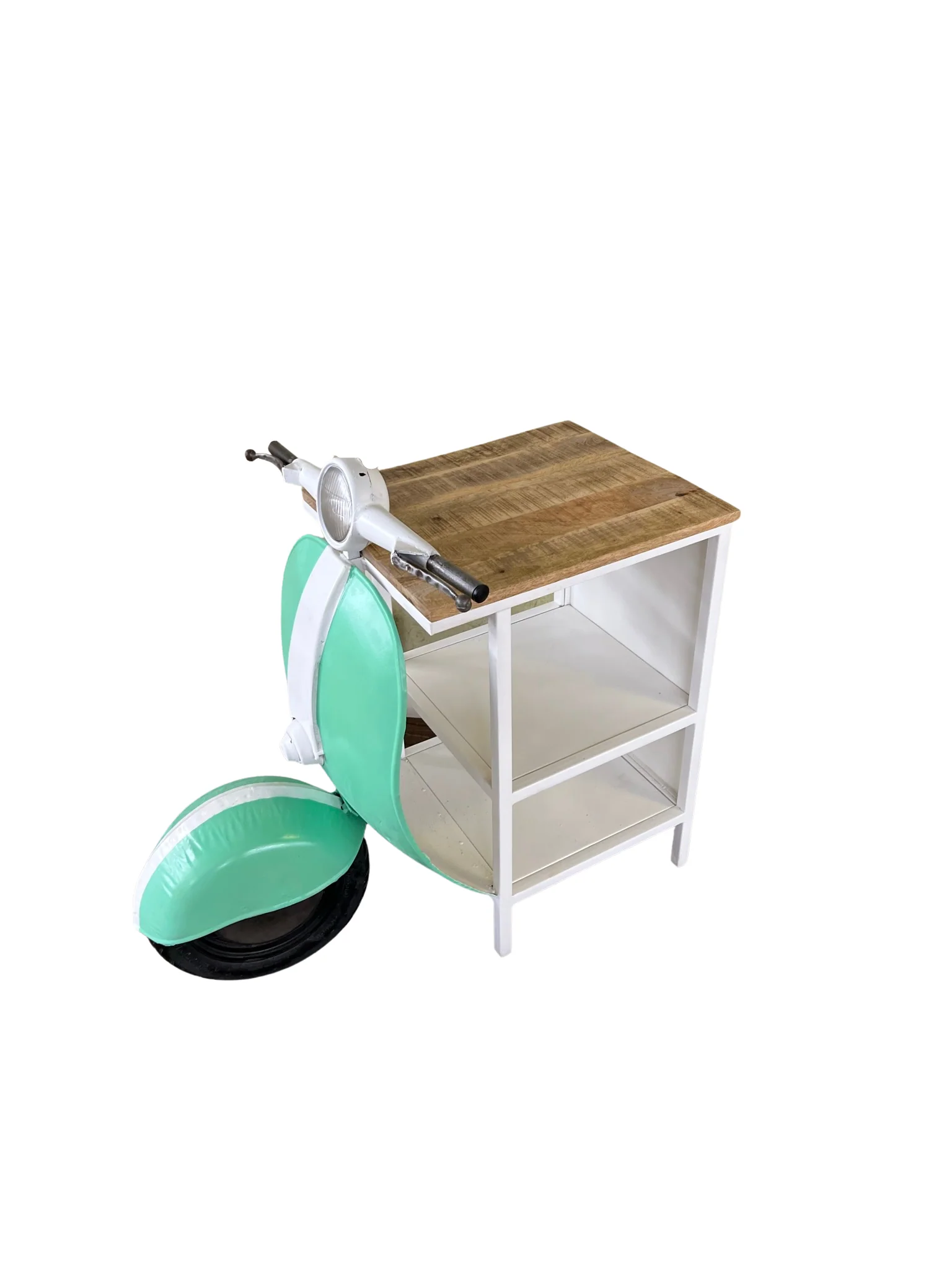 Green And White Novelty Scooter Open Cabinet with Two Shelves By Homeroots - Image 3