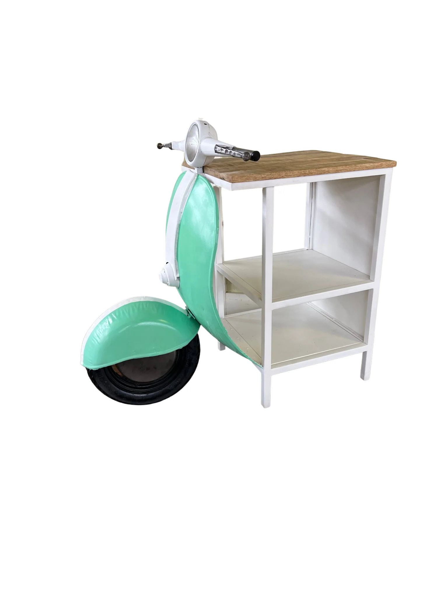 Green And White Novelty Scooter Open Cabinet with Two Shelves By Homeroots - Image 4