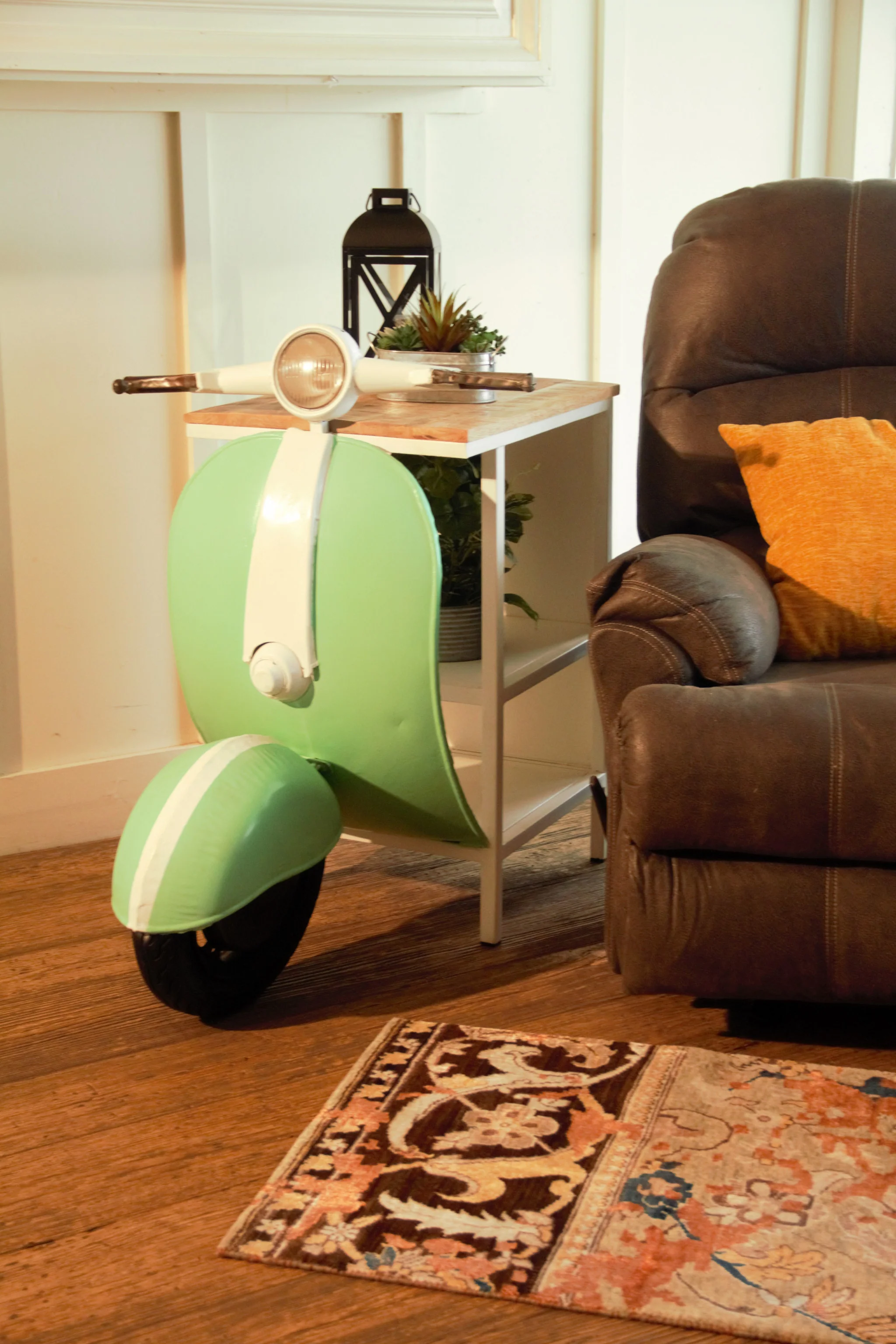 Green And White Novelty Scooter Open Cabinet with Two Shelves By Homeroots - Image 6