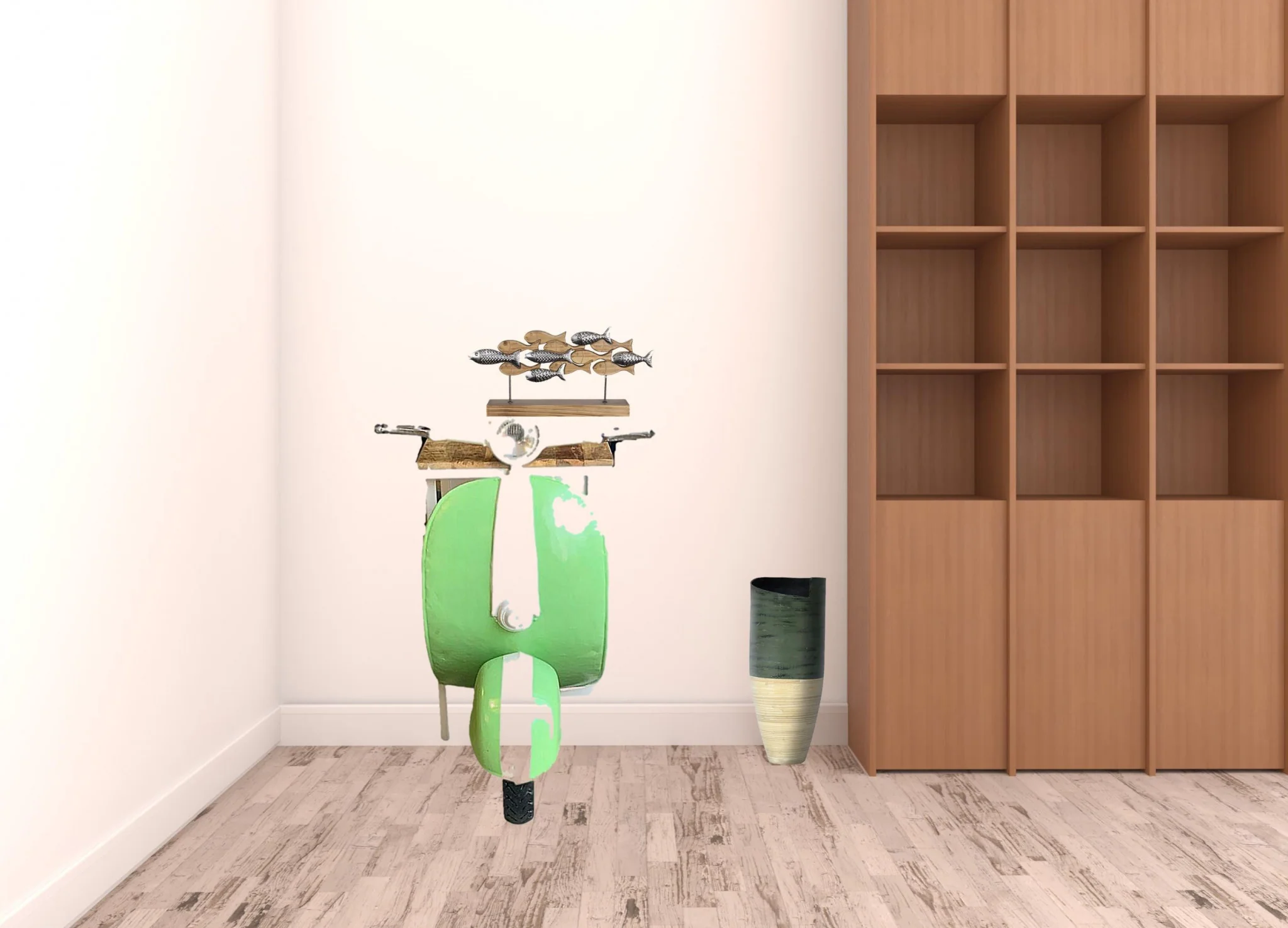 Green And White Novelty Scooter Open Cabinet with Two Shelves By Homeroots - Image 7