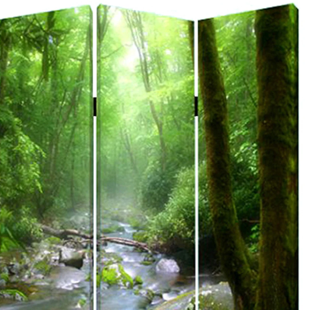 Green CanvasFolding Three Panel Screen Room Divider By Homeroots - Image 3