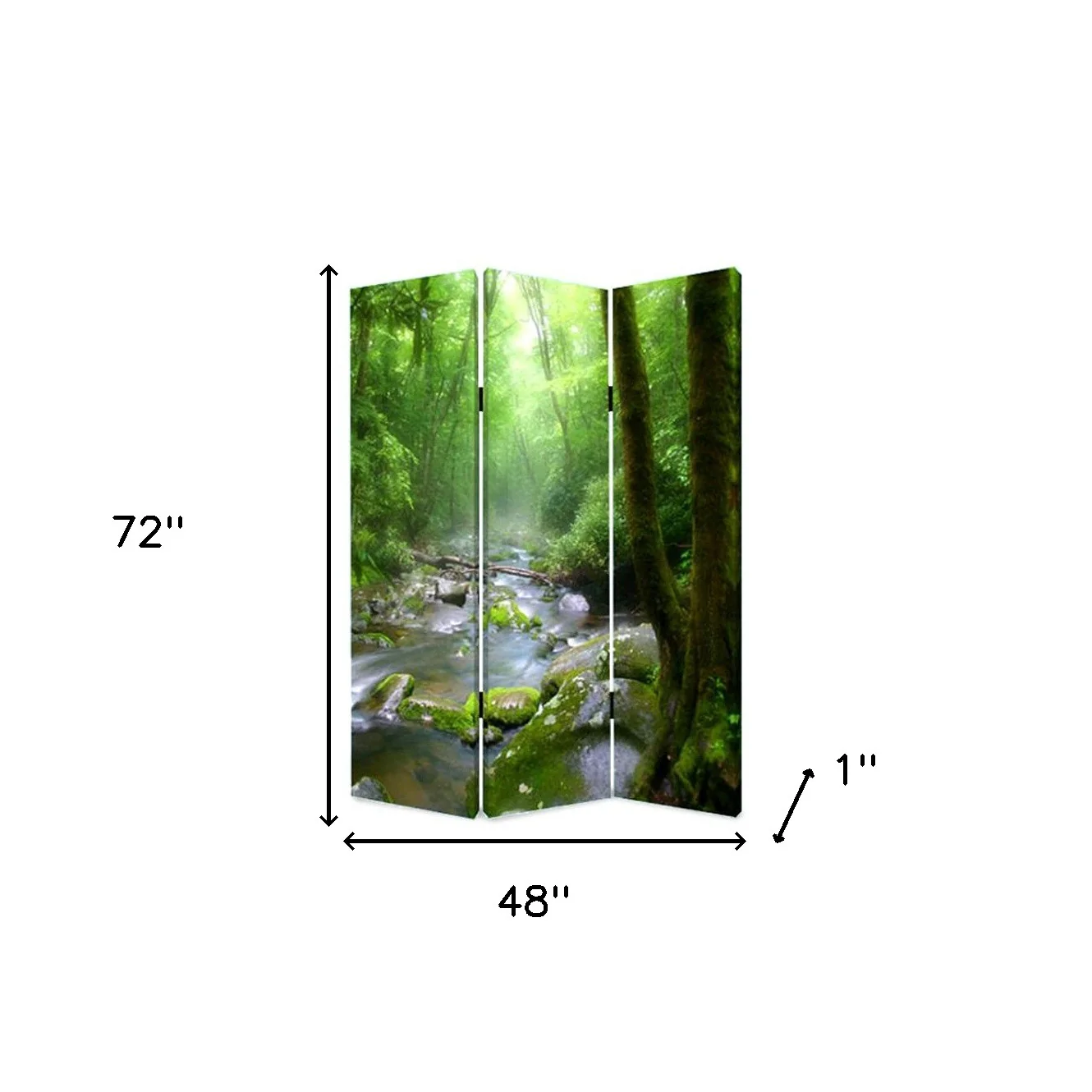 Green CanvasFolding Three Panel Screen Room Divider By Homeroots - Image 4