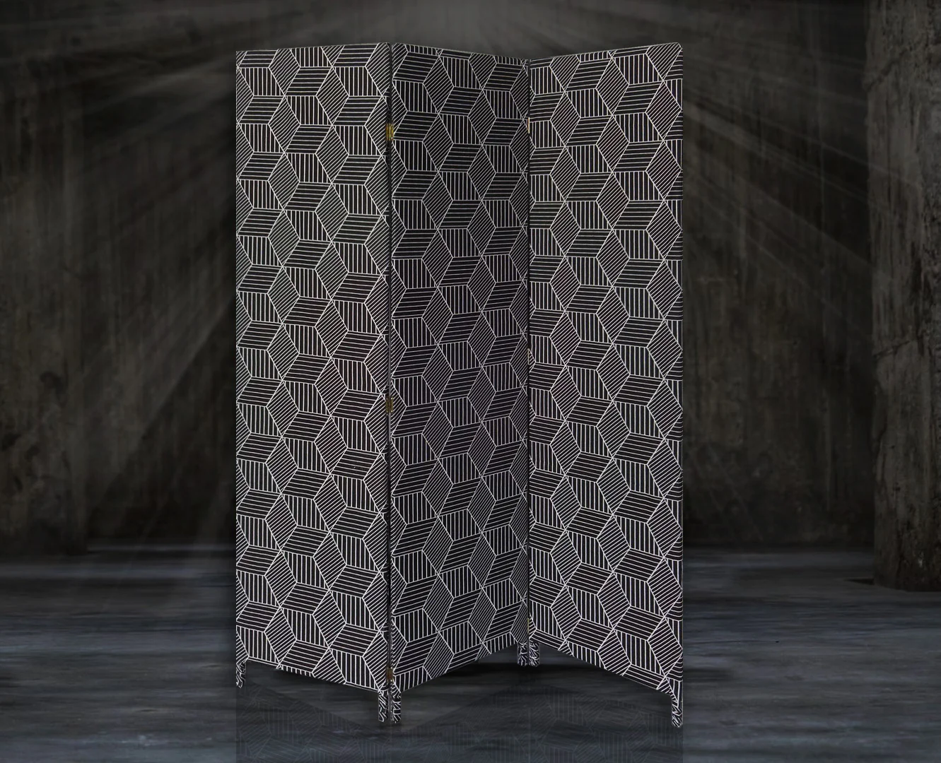Green Fabric Folding Three Panel Screen Room Divider By Homeroots - Image 4