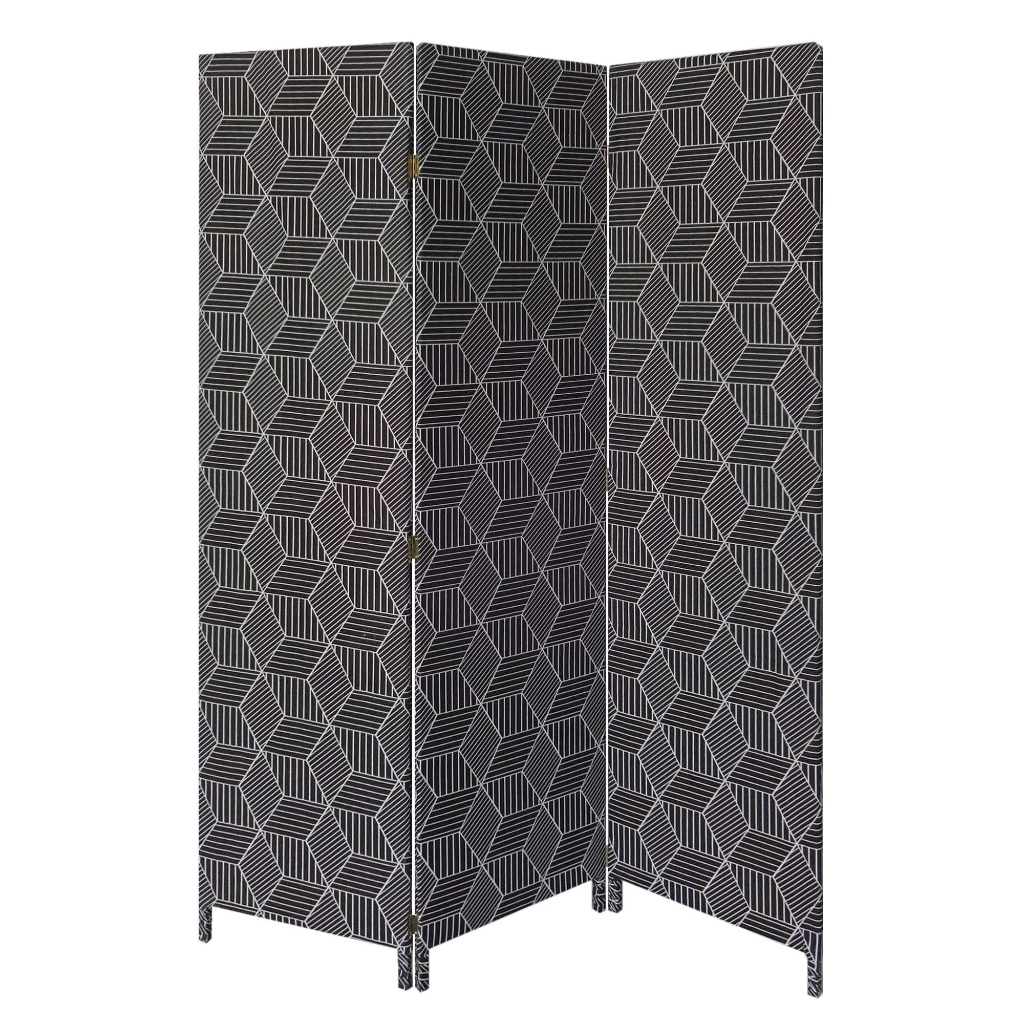 Green Fabric Folding Three Panel Screen Room Divider By Homeroots - Image 5
