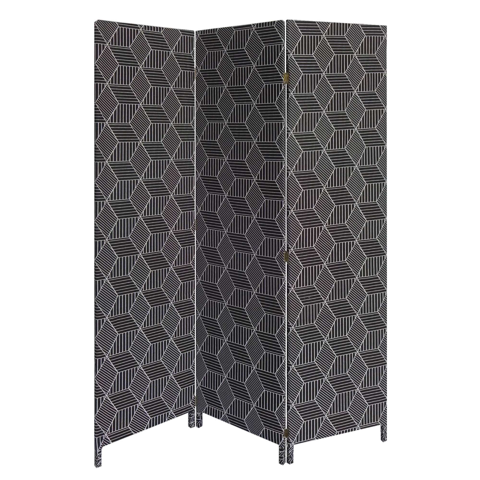 Green Fabric Folding Three Panel Screen Room Divider By Homeroots - Image 6