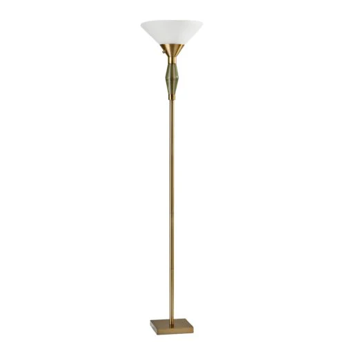 Green Glass Bauble Torchiere Floor Lamp in Burnished Brass Finish By Homeroots - Image 2