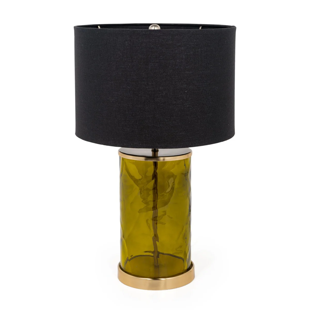 Green Glass LED Table Lamp With Black Drum Shade By Homeroots - Image 2