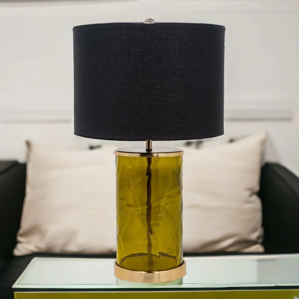 Green Glass LED Table Lamp With Black Drum Shade By Homeroots - Image 7