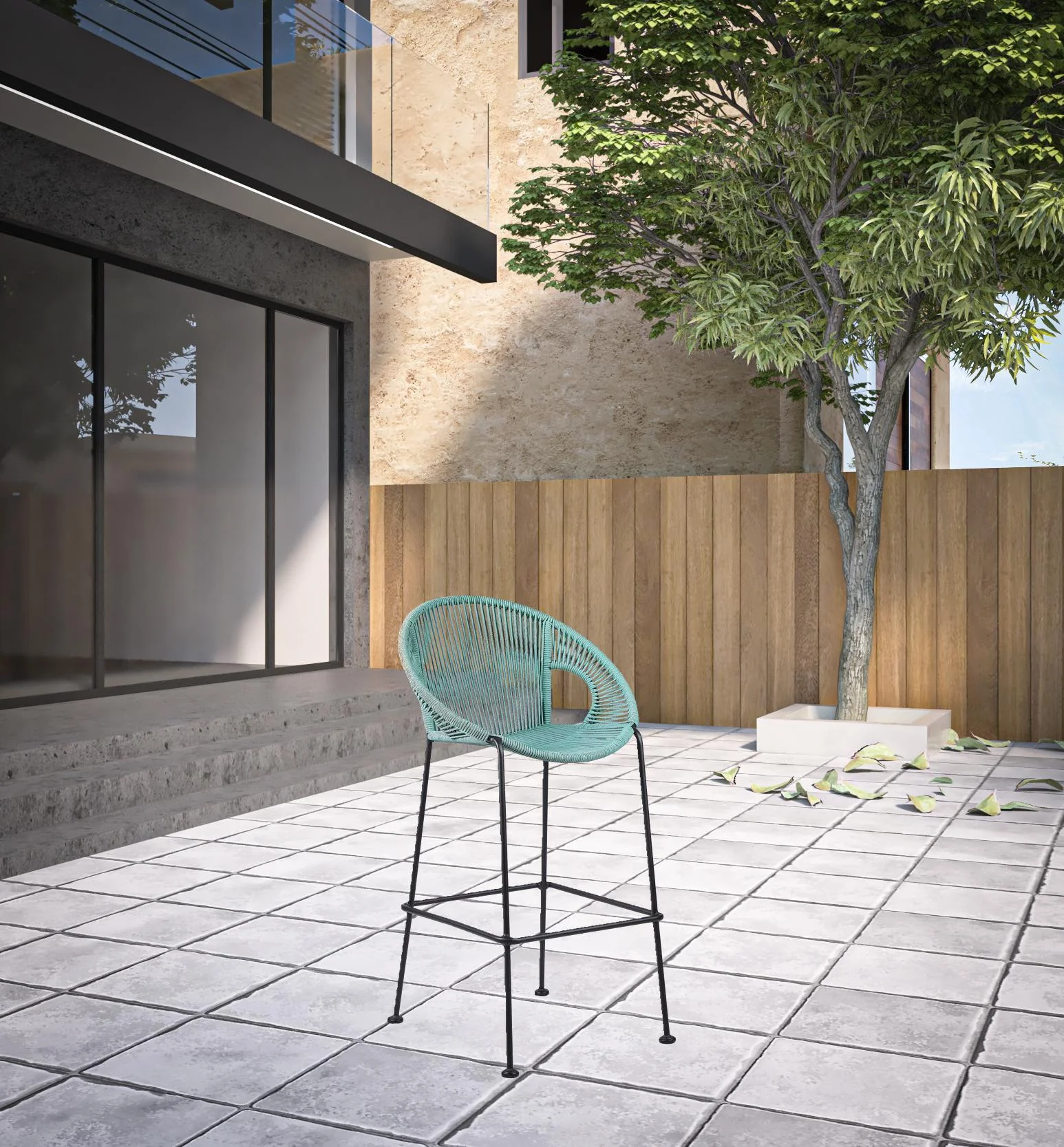 Green Metal Low back Outdoor Counter Height Bar chair with Footrest By Homeroots - Image 4