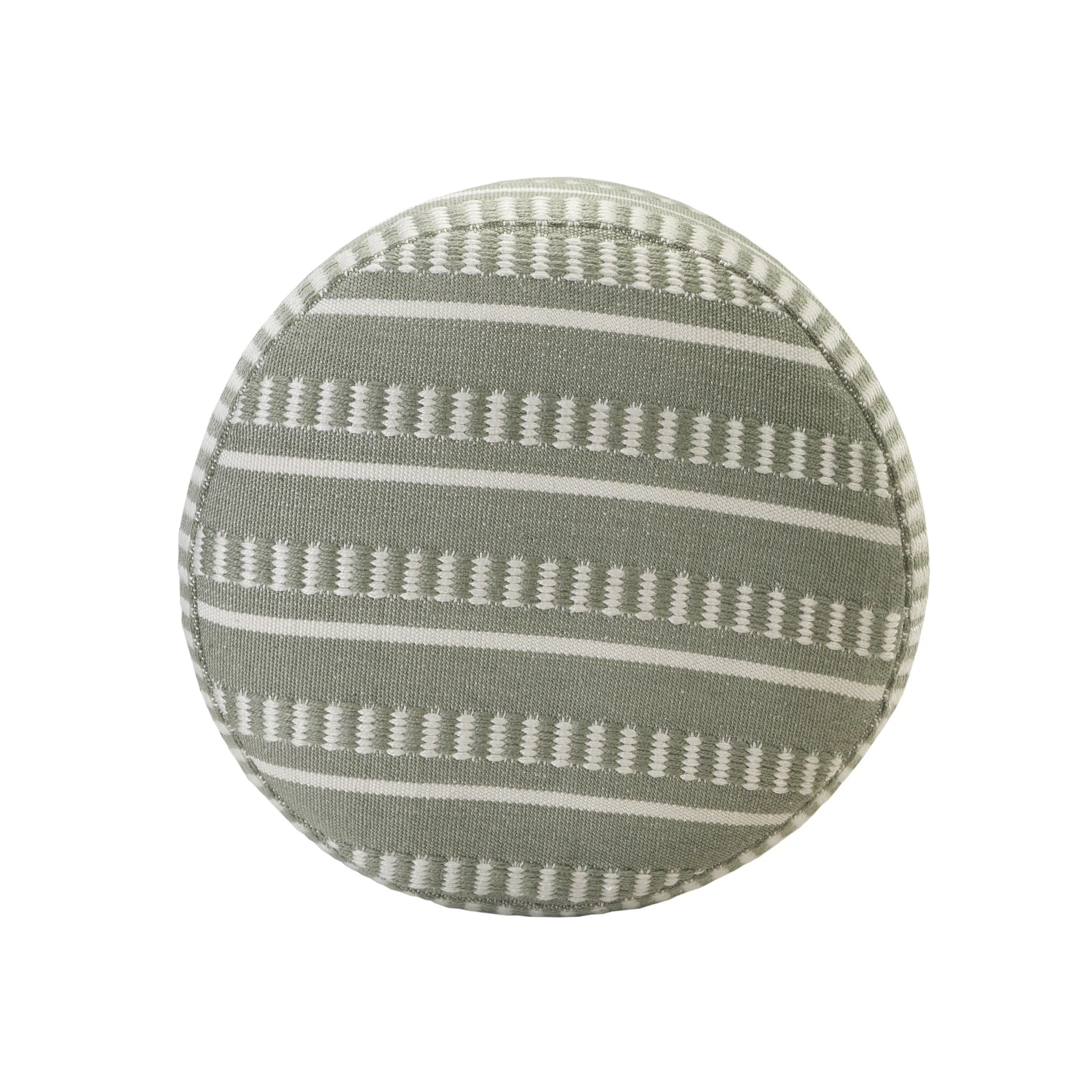 Green Polyester Round Striped Indoor Outdoor Pouf Ottoman By Homeroots - Image 2