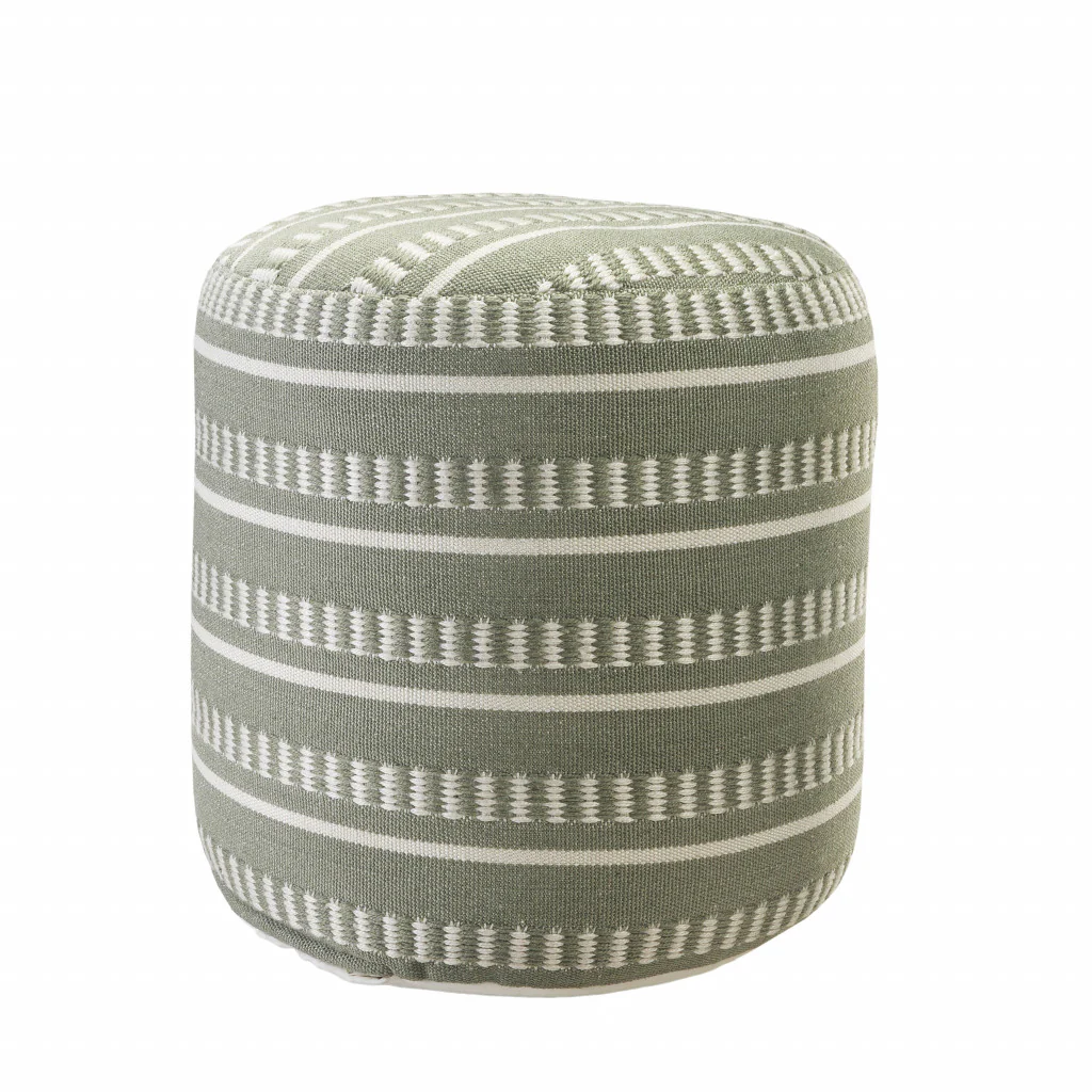 Green Polyester Round Striped Indoor Outdoor Pouf Ottoman By Homeroots - Image 3