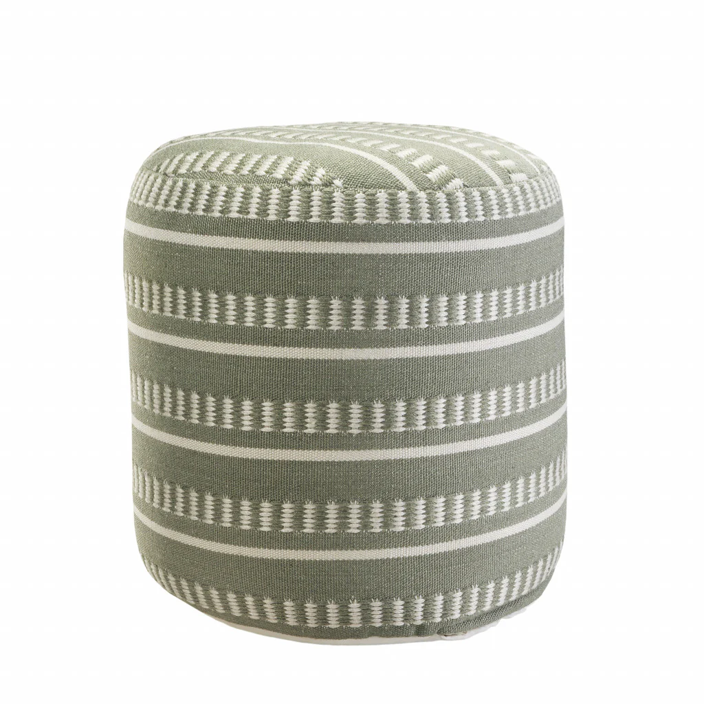 Green Polyester Round Striped Indoor Outdoor Pouf Ottoman By Homeroots - Image 5