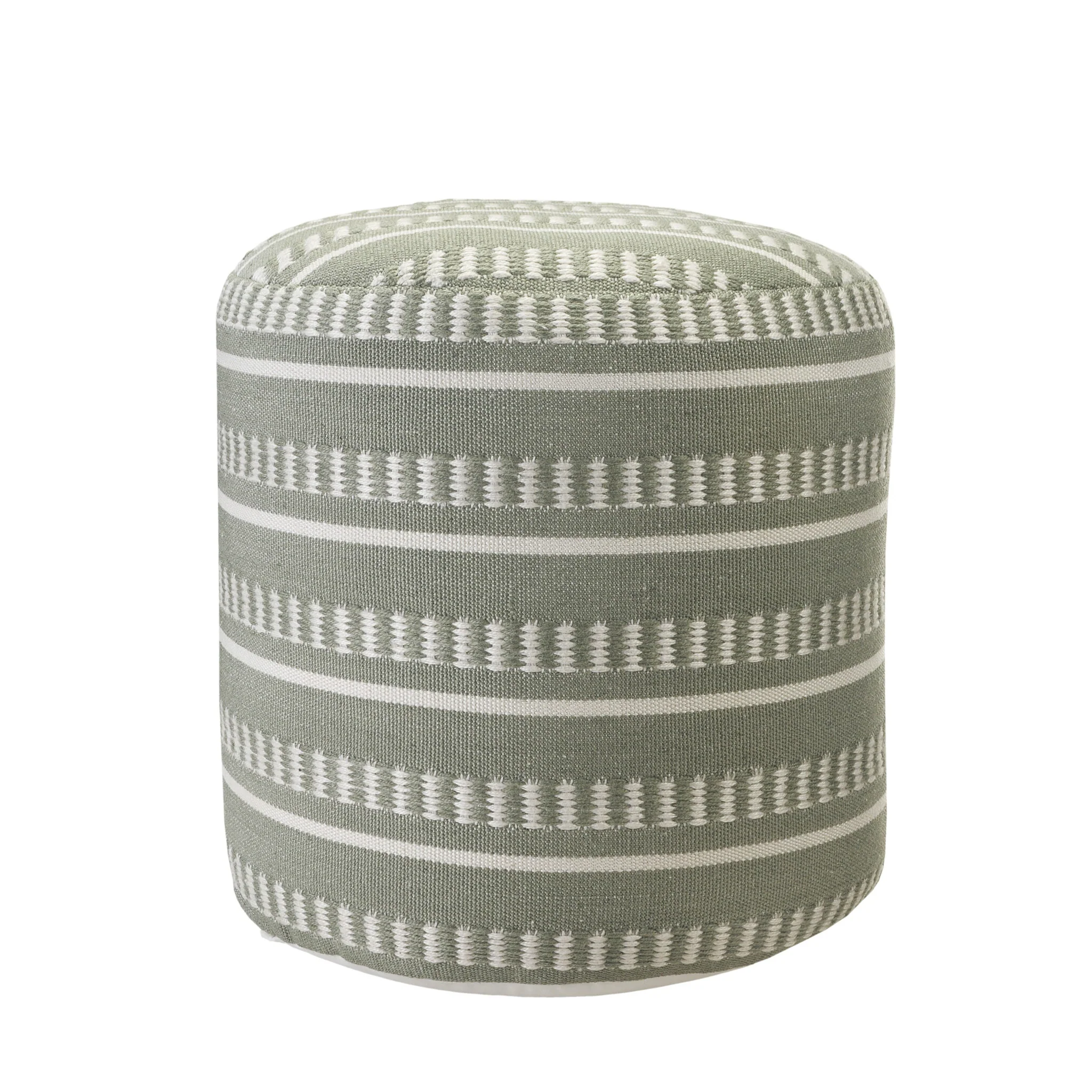 Green Polyester Round Striped Indoor Outdoor Pouf Ottoman By Homeroots - Image 6